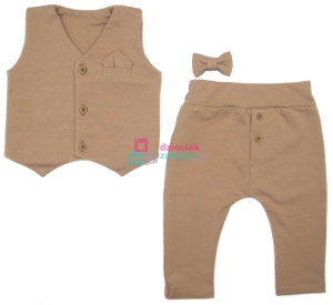 Mrofi ubranie wizytowe dla chłopca kamizelka spodnie i muszka beżowe