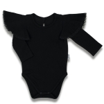 Czarne body na długi rękaw dla dziewczynki z falbanką Bamarnicol