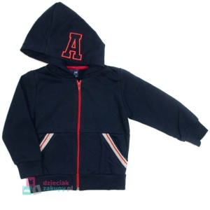 Bluza slim dla chłopca na zamek z kapturem GT granatowa