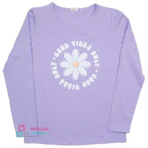 Bluzka na długi rękaw dla dziewczynki z kwiatem Atut fioletowa