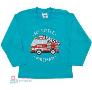 Bluzka dla chłopca z wozem strażackim Pettino turkusowa