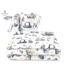 Pościel 3 elementowa do łóżeczka 120x90 kołderka , poduszka 40x60 z ochraniaczem Samochodziki niebieska