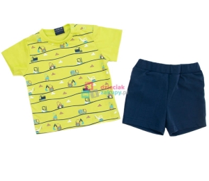 Komplet ubranek dla chłopca bluzka na krótki rękaw i krótkie spodenki Budowa GT seledynowy