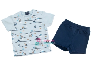 Komplet ubranek dla chłopca bluzka na krótki rękaw i krótkie spodenki Budowa GT błękitny