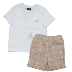 Komplet ubranek dla chłopca  biała bluzka i spodenki w kratę GT