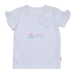 Biała bluzka dla dziewczynki na krótki rękaw z kwiatem