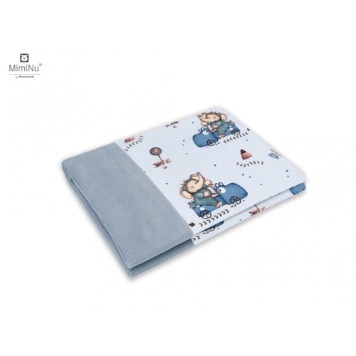 Kocyk bawełniany dla niemowlaka Dino w autkach niebieski