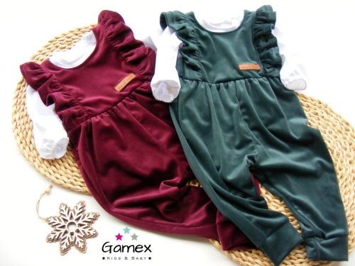 Kombinezon welurowy i bluzka dla dziewczynki Gamex Welur bordowy