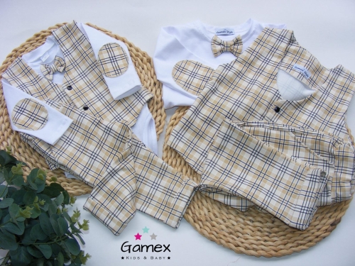 Komplet ubranek 3- częściowy dla chłopca w kratkę Gamex