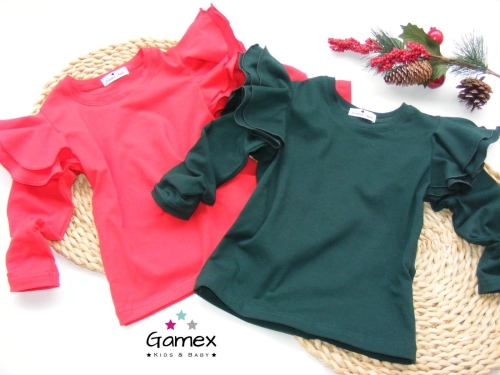 Bluzka dla dziewczynki z falbanką na rękawie Gamex Motylek butelkowa zieleń