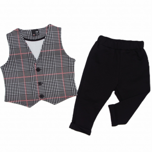 Elegancki zestaw dla chłopca kamizelka i spodnie w kratę GT czarny
