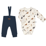 Komplet ubranek dla chłopca body i spodnie na szelkach Bamarnicol Pieski