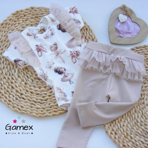 Komplet ubranek dla dziewczynki niemowlaka body z tiulem i legginsy Gamex Baletnica