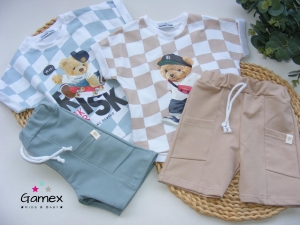 Komplet ubranek dla chłopca koszulka na krótki rękaw i krótkie spodenki Gamex Miś