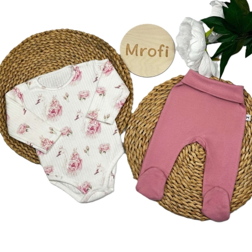 Komplet ubranek dla dziewczynki body i półśpiochy Mrofi Elza