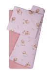 Komplet do wózka dla niemowlaka - pled i poduszka Duetbaby Słodkie misie różowy