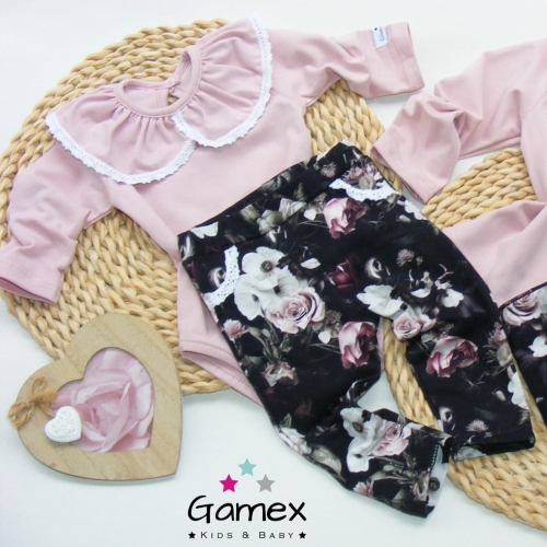 Komplet ubranek dla niemowlaka dziewczynki body z kołnierzykiem i spodenki Gamex