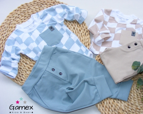 Komplet ubranek dla chłopca niemowlaka body z kieszonką i spodenki Gamex Kratka Kieszonka