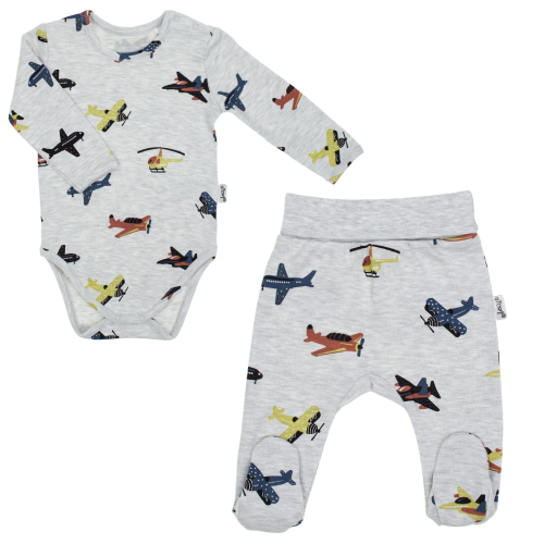 Komplet ubranek dla niemowlaka chłopca body i półśpiochy Bamarnicol Samoloty