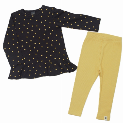 Komplet ubranek dla dziewczynki bluzka z falbanką w kropki i legginsy Atut