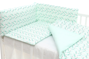 Pościel 3 elementowa do łóżeczka ptaszki miętowa