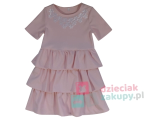 Sukienka dziewczęca 3 falbanki pudrowy róż