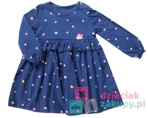 Sukienka dla dziewczynki z długim rękawem serduszka granatowa