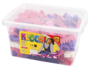Klocki konstrukcyjne w pudełku 300 szt. "bączek" różowe