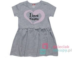 Sukienka na krótki rękaw dla dziewczynki I love kisses siwa
